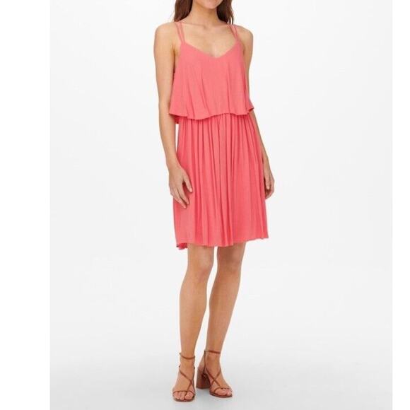 Zara Dress Women's XS Coral Pink Mini Frill Draped Ruffle Strappy Layered - Picture 1 of 6